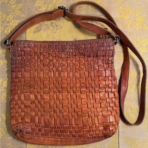 Woven Front Vilenca Holland Brown Leather Crossbody Shoulder Bag Purse